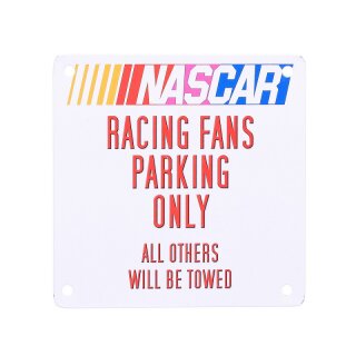 Schild Metall mit Magnet Nascar Racing Fans Parking Only 11,5 X 11,5 cm